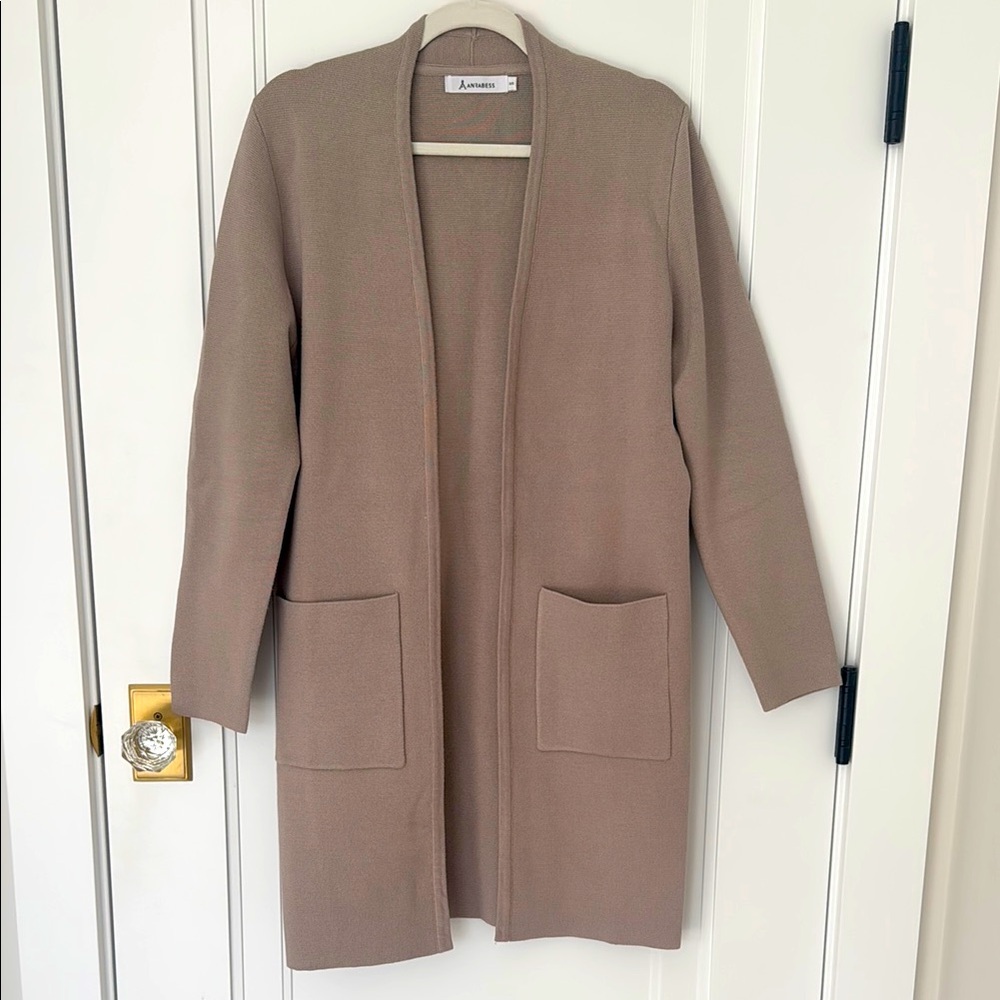 Beige Open Front Cardigan Sweater